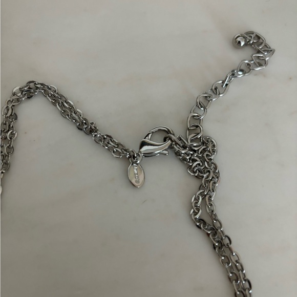 Chico’s Retired Bohemian Disk Silver Gold Tone Sparkle Necklace - Picture 4 of 7